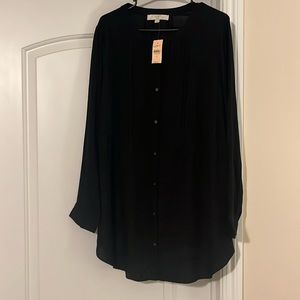 NWT Loft Button Down Long Sleeve Black Rayon Blouse Lace Detail Plus Size 16